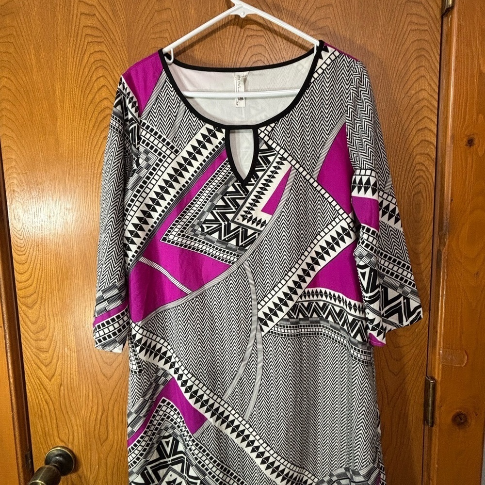 Pink Owl Long Sleeve Dress Tunic - Black, White, and Pink